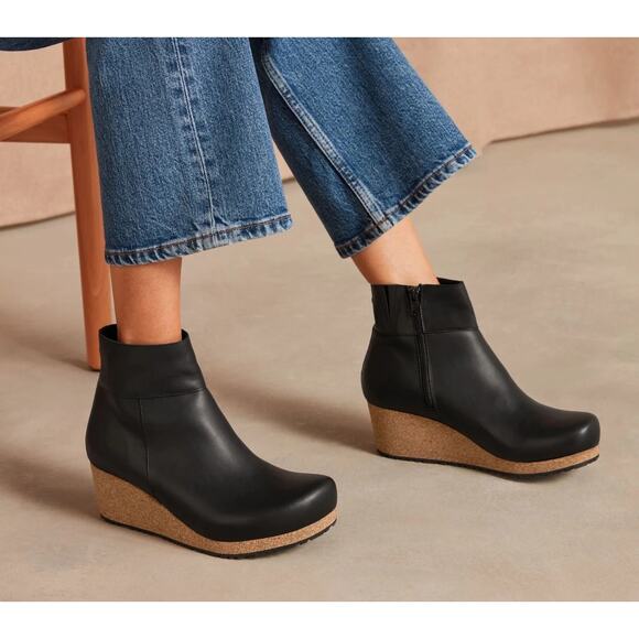 Birkenstock Papilio Ebba Ankle Boot Black Zipper Wedge Platform EU 37 US 6.5 EUC - Picture 1 of 12